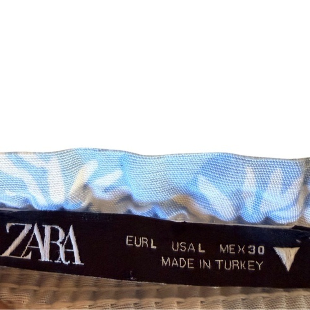 ZARA Blue & White Floral Smocked Crop Top | Cotton Bustier Tank | Size L - Picture 4 of 5